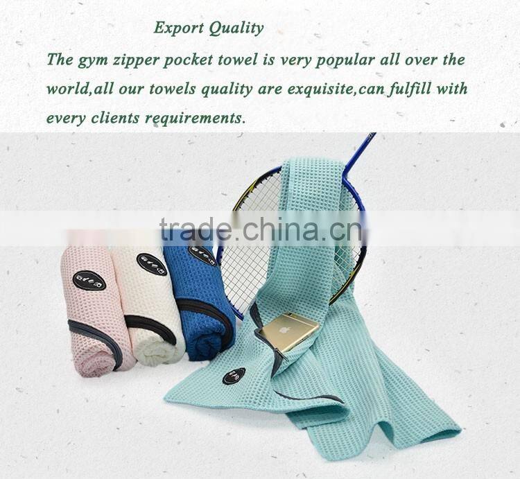 Gym towel with zip pocket cheap price organic bath towel