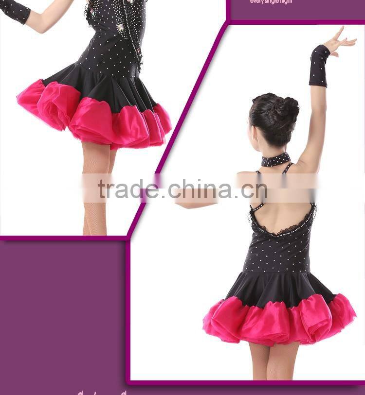 Kids Low Back Sexy Harness Dress Children Girl Ballroom Performance Latin Dance Dress