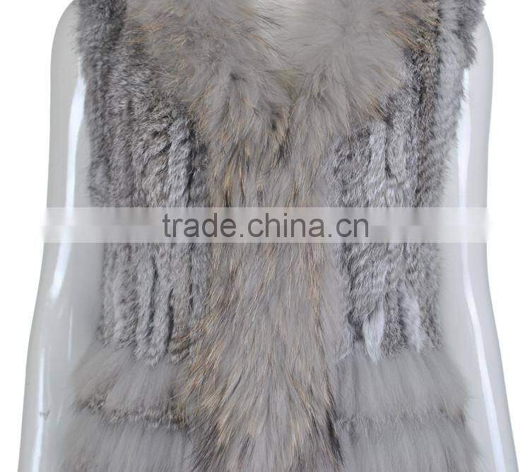 YR243 Knitting Rabbit Fur Vest 1*2 Knit Women Real Raccoon and Rabbit Fur Vest Wholesale OEM
