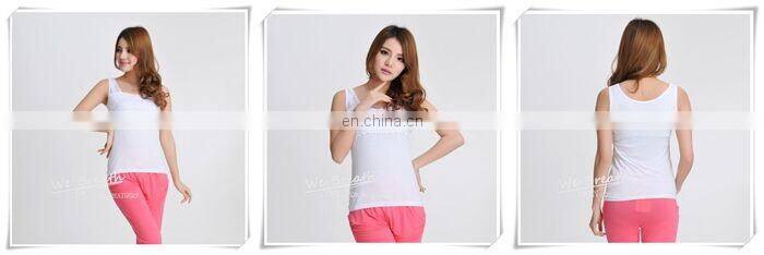 Lace Trim Square Neck Tank Top Bamboo Fiber Ladies Sleeveless Vest