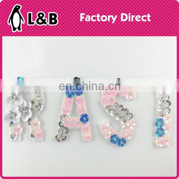 top fashion Sew on 3D Sequin beads logo letter patches