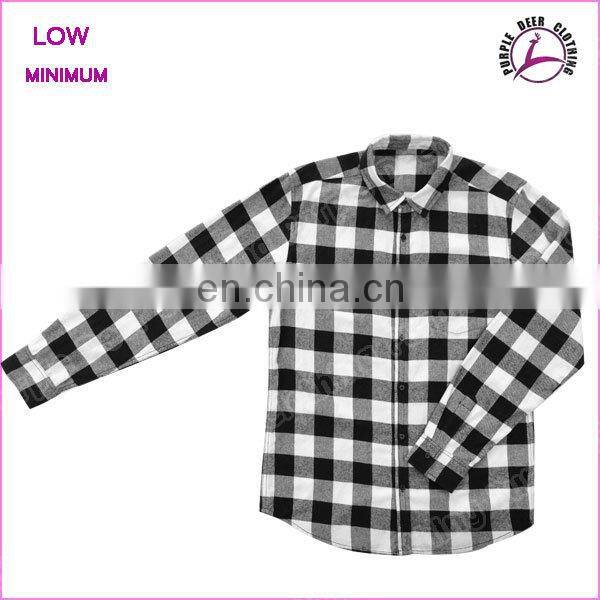 Mens black white check pattern cotton shirt long sleeve thick flannel shirt