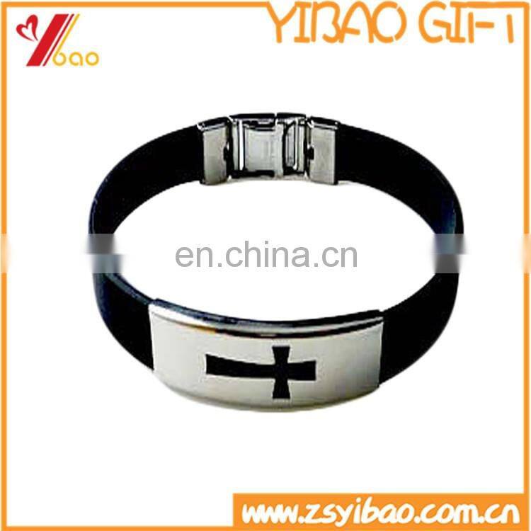 Custom engraved metal silicone bracelet with stainless steel plate