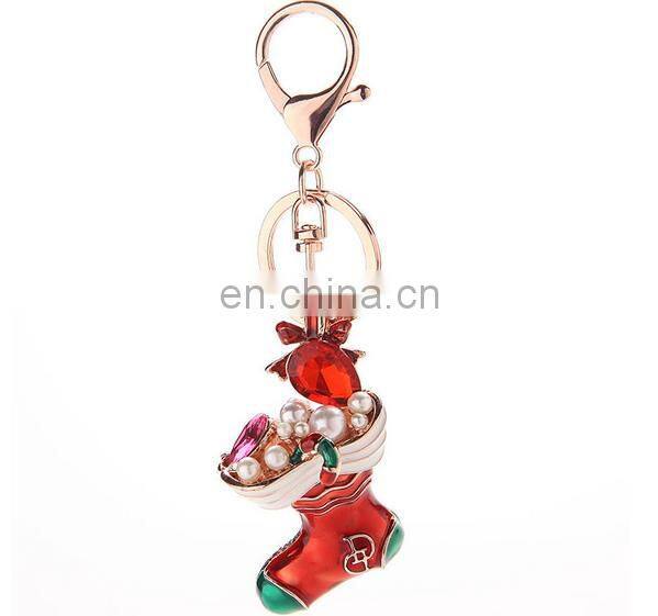 promotion christmas keychain Rhinestone Metal alloy santa claus Keychain