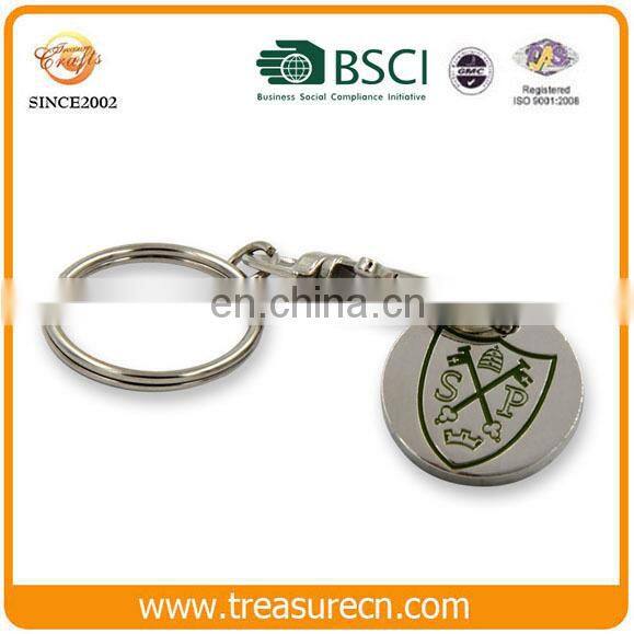 Die stamped shopping cart design metal silver trolley coin with keyring