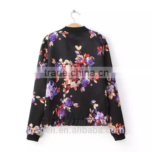 OEM clothing plus size flower printed casual women bomer jacket