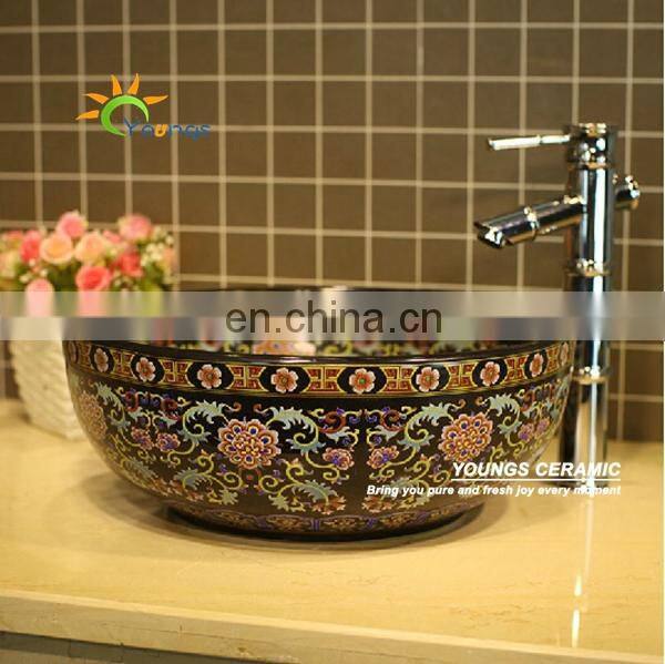 Retail Wholesale European Style Famille Rose Porcelain Western Bathroom Sinks, Decorative Bathroom Sink