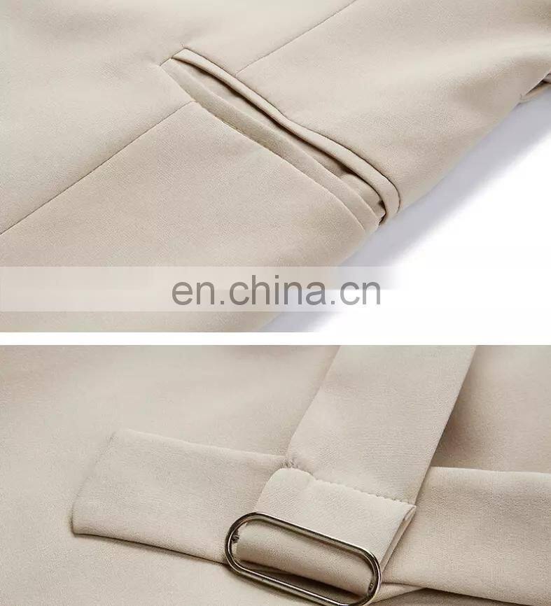 Wholesale custom retro office worker casual suit office clothing beige lady blouse lady blazer and jacket