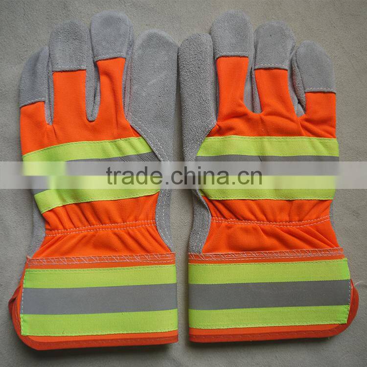 10.5"AB grade cow split leather working Gloves, reflective leather safety gloves, larbor gloves, garden gloves