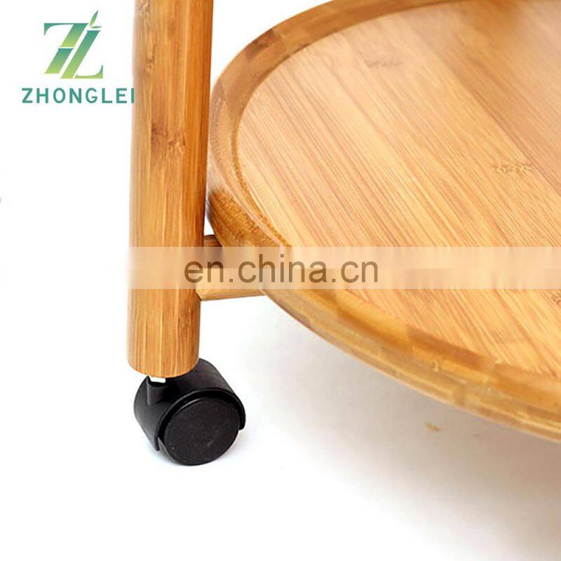 Bamboo Small Tea Table Coffee Table with Wheels for Living Room