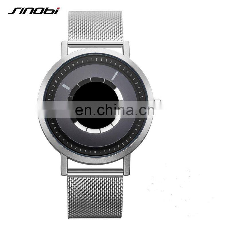 SINOBI Unique Design Rotating Dial Watches S9800G Men Creative Wrist Watch Sliver Gentleman Business Handwatch
