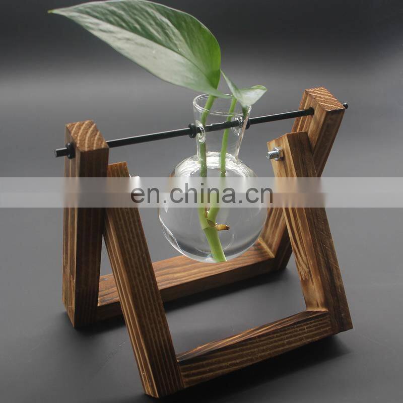 Terrarium Creative Hydroponic Plant Transparent Vase Wooden Frame vase decoration Glass Tabletop Plant Bonsai Decor flower vase