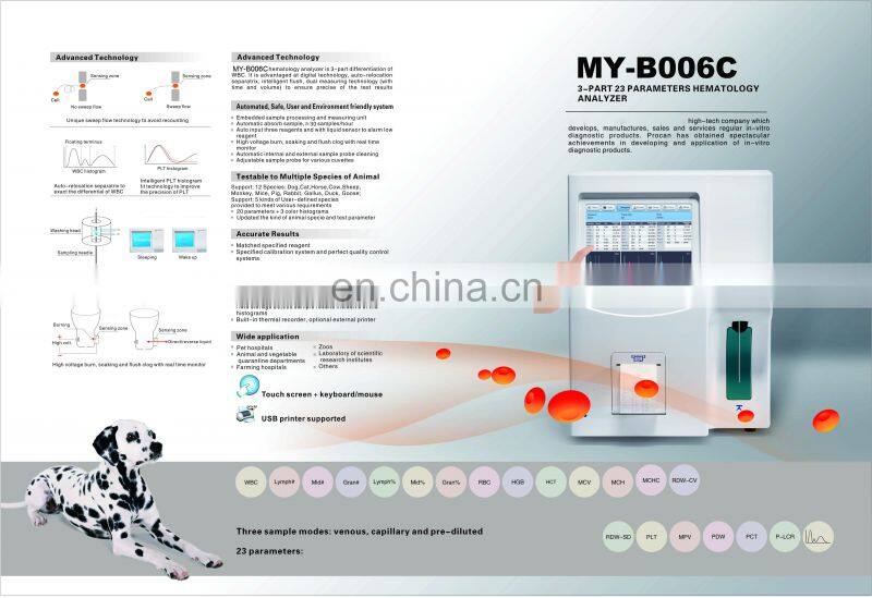 HC-B004 Hot Selling Auto 3-part 23 parameters Veterinary Hematology Analyzer with cheap price/Vet hematology analyzer