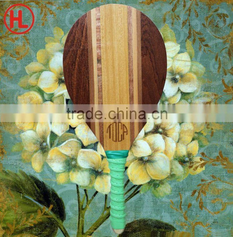 Frescobol game wood beach tennis racket/beach bat/beach paddle with colored grip