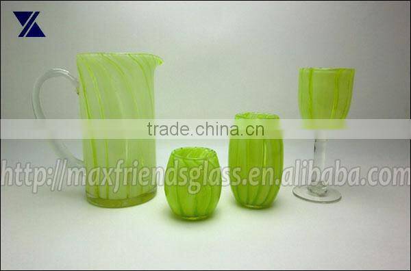 green glass pitcher, glass jar hand blown