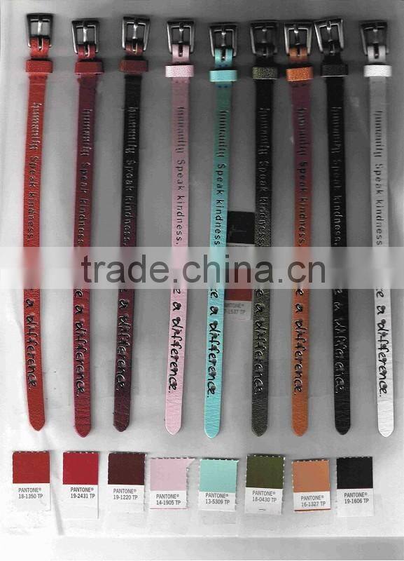 Custom Made Genuine Leather Wristbands with Hot Press English Texts