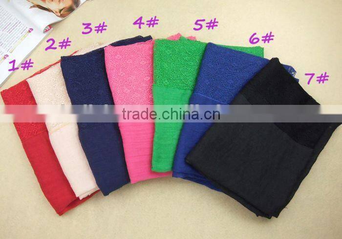 Wholesale Solid Color Cotton Linen Lace Fashion Ladies Scarf