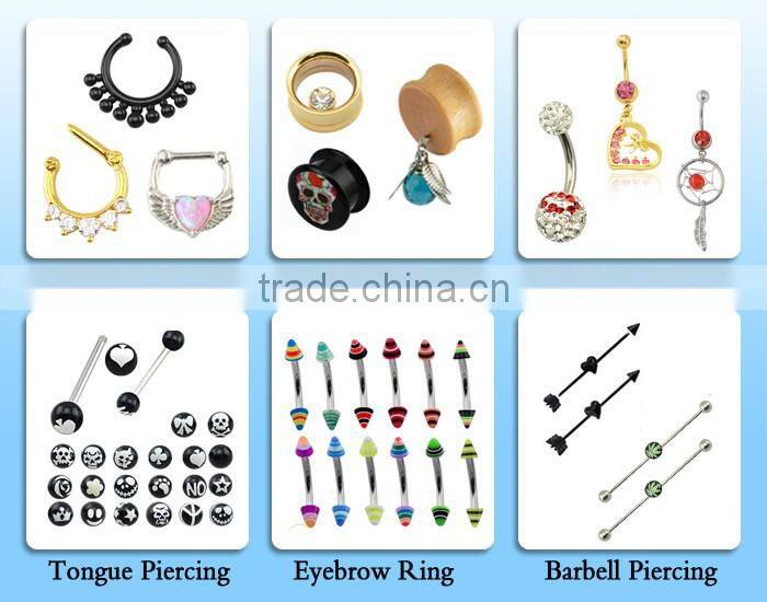 Multi-colour ball banana piercing wholesaler surgical steel 100 nickel free navel ring
