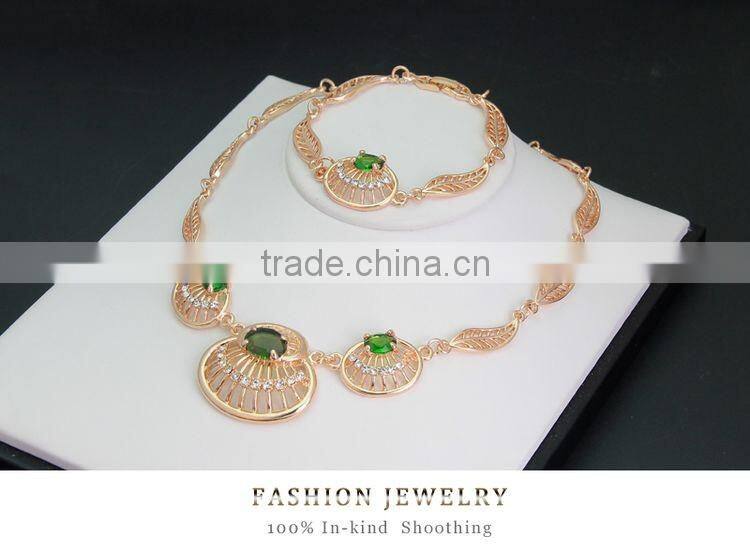Top Hot Sale Women 18k Gold Plated Jewelry Sets Beautiful Luck Green Trendy Necklace Bracelet Earrings Ring Good Jewelry