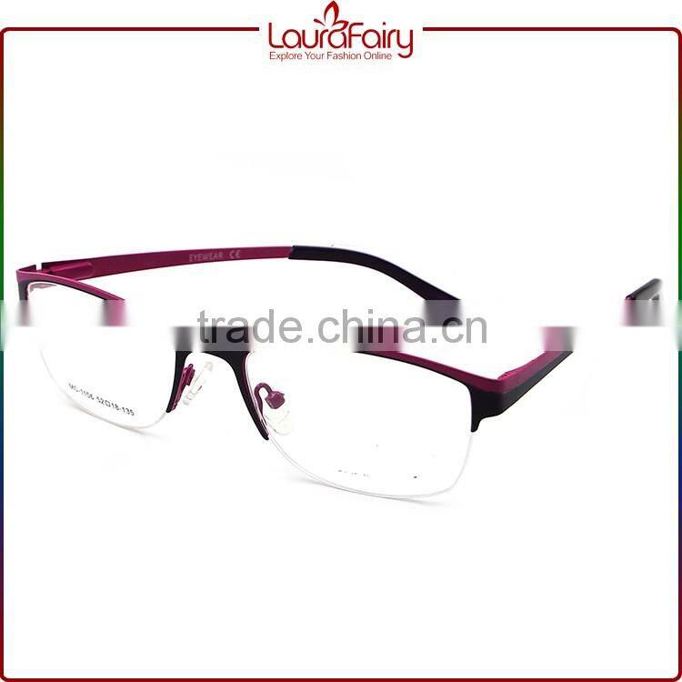 Laura Fairy Stylish Lady Pink Black Semirim Metal Optical Frame For Wholesale