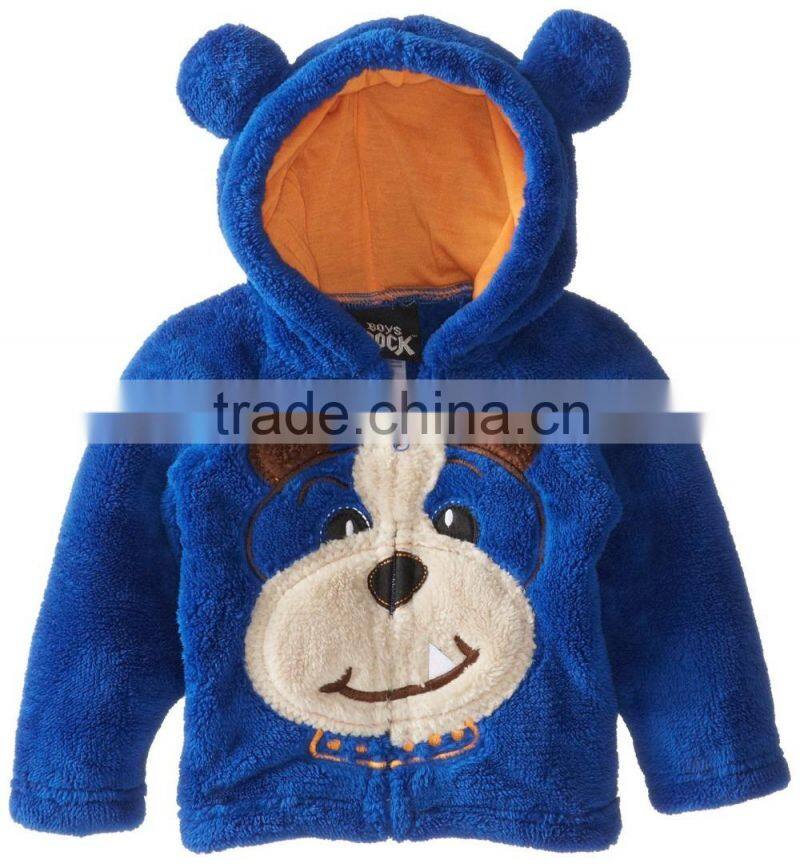 blue cool black bear design zipper hoodies cartoon hat coral velvet fabric kids jackets clothes winter warm kids coat