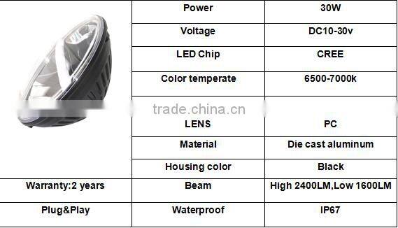 New arrival and smart design 30W 7 round led headlight jeep wrangler