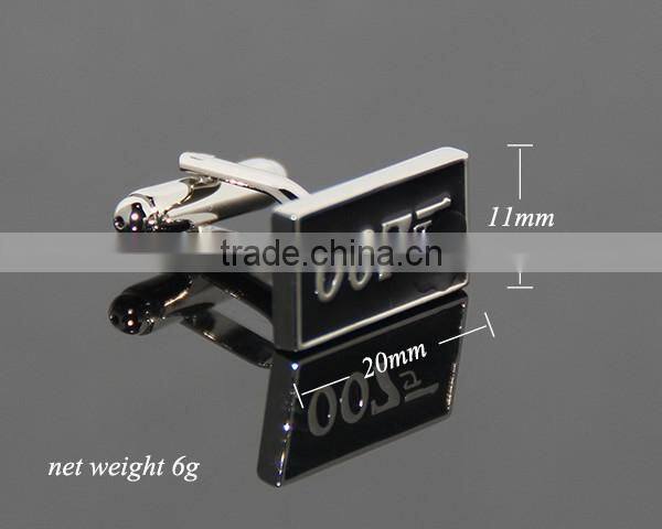 Fashion Men Black Desing Business Gentlemen Luxury Enamel Number 007 Engraved Metal Custom Made Cufflinks