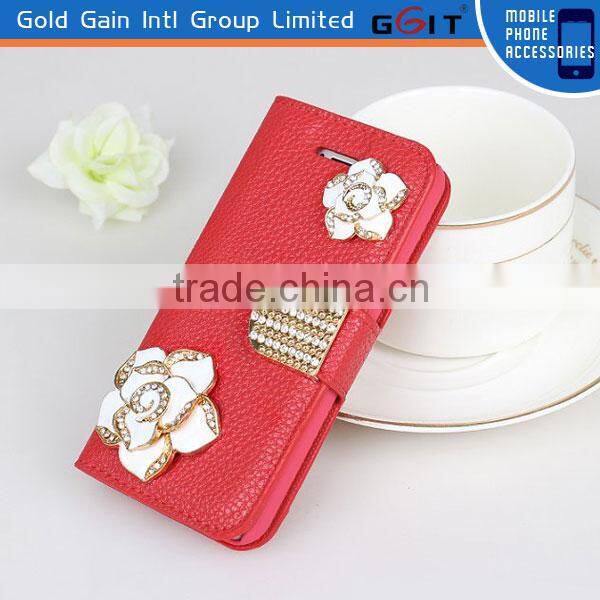 Lichee Pattern Leather and PC Case with rose for Sony Xperia C 1509 with stand holder
