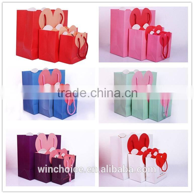 LOVE heart shape , Ivory board /art paper bag ,shopping promotion bag ,cotton rope handle