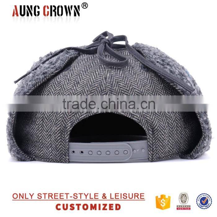 Custom Wool Hat With Ear Flaps/Ear Flaps Flat Brim Cap