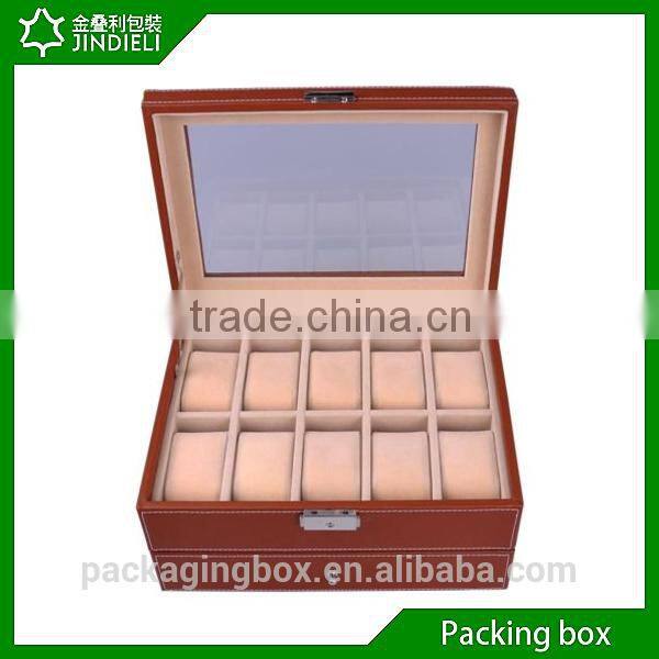Unique perforated wooden watch display box with drawer glass top