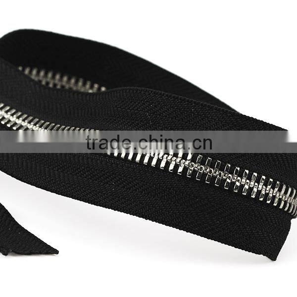 2015 top quality shiny silver teeth auto lock long chain metal zipper