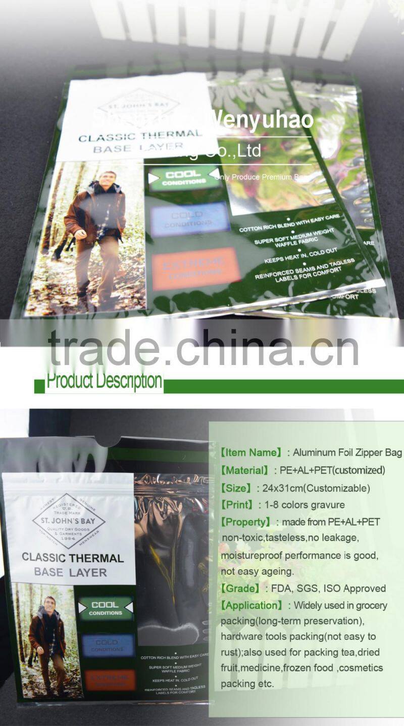 factory price custom zipper plastic packing bag with tear notch / high quality gravure printing pouch