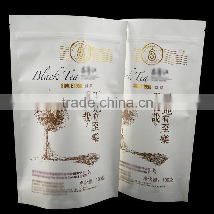 custom printing lamination aluminum foil stand up pouch with zipper top for black tea