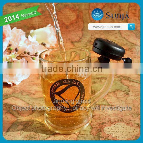 SH440 Promotional drink beer glass cup mug with bell machine made bell beer glass mug stein bell drinking glass mug cup glasses