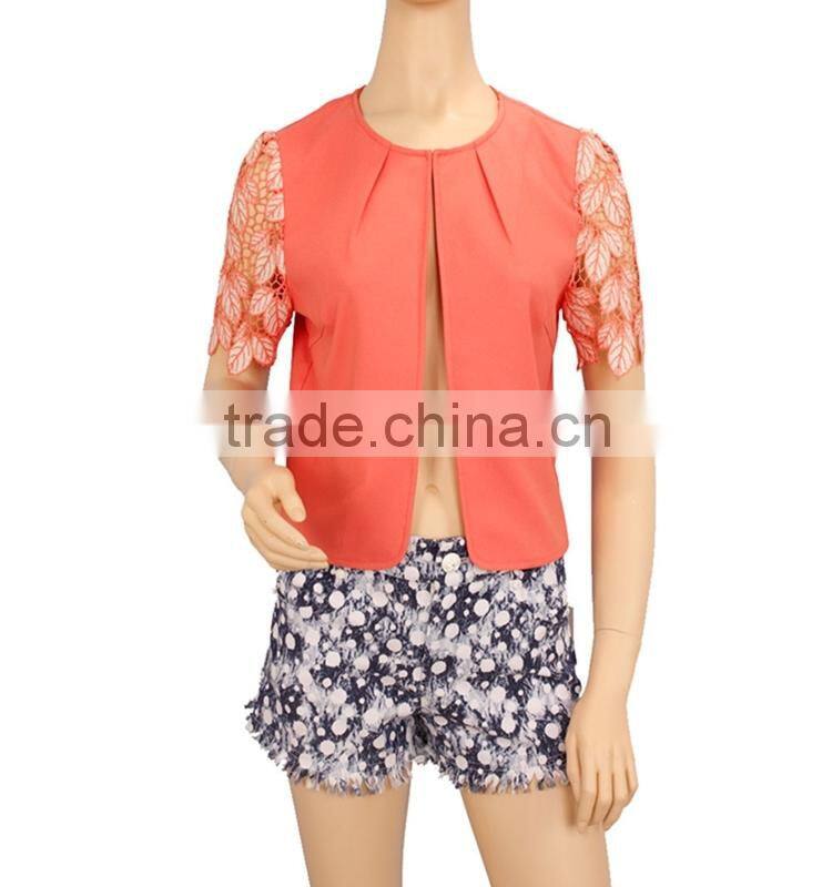 2015 Own design 100% Polyester Applique sleeve lady blouse