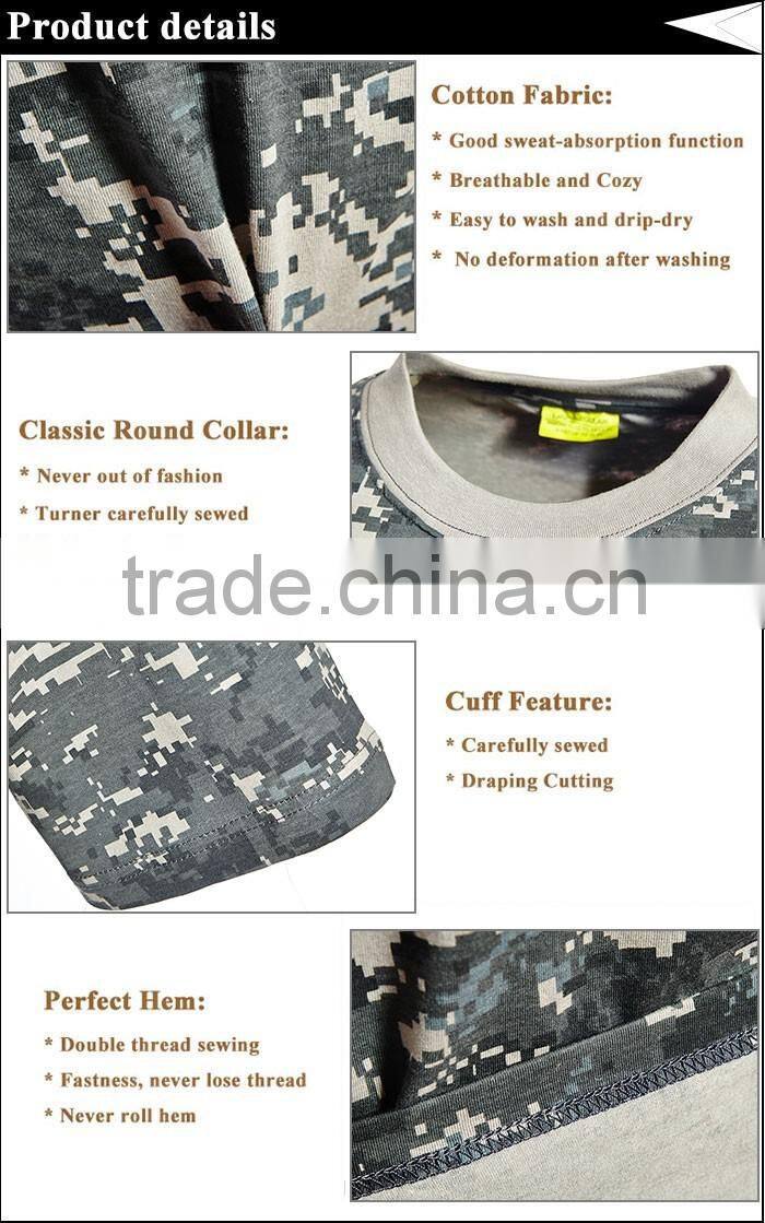 100% cotton made army camouflage miliitary short-sleeve t-shirt
