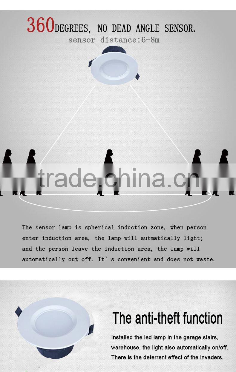 China supplier ce rohs dimmable pir sensor led downlight ac85-265v