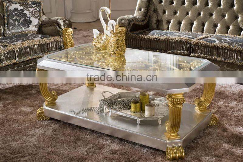 2015 european italian new classic gold foil solid wood arms fabric sofa set AL038