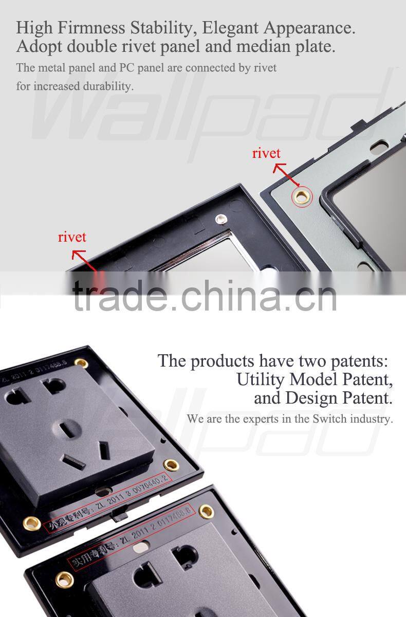 2015 China New Products Wallpad Luxury White Crystal Glass 1 Gang 3 Pin 15A UK Outlet Wall Light Electric Switch Socket