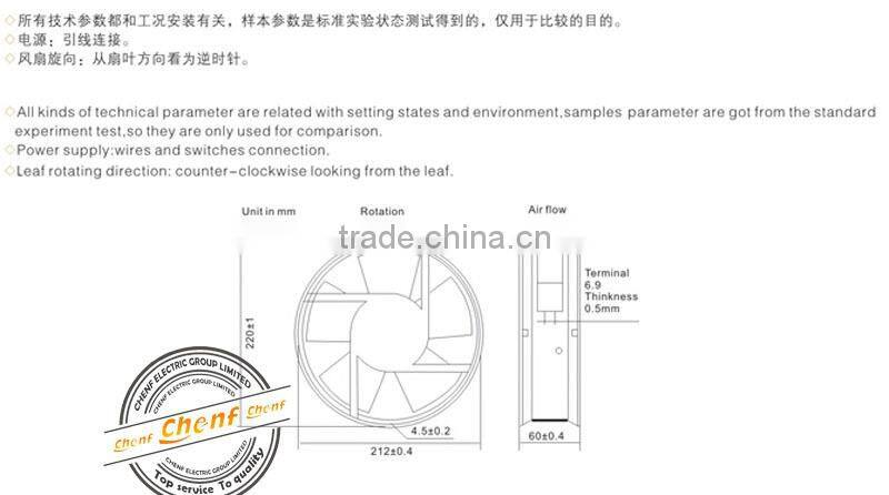 Cheaper Electrical 220X220X60mm Outer rotor axial ventilation fan