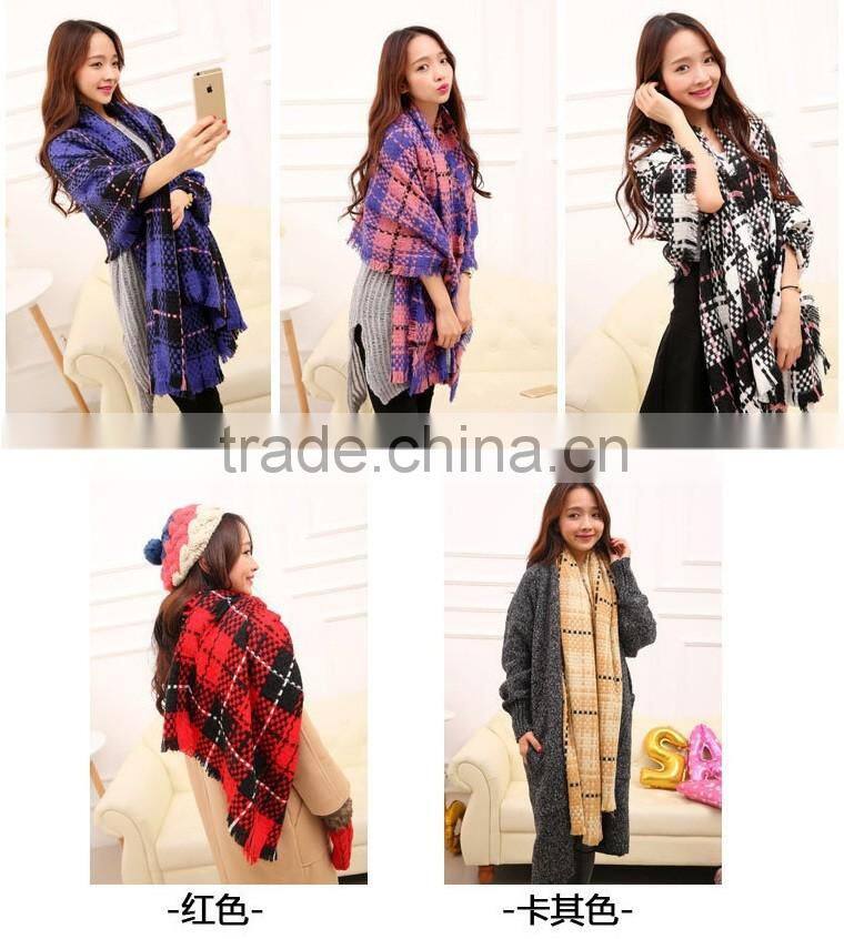 Tassel British wind imitation cashmere grid double pocket scarf shawl lengthen 200*75CM