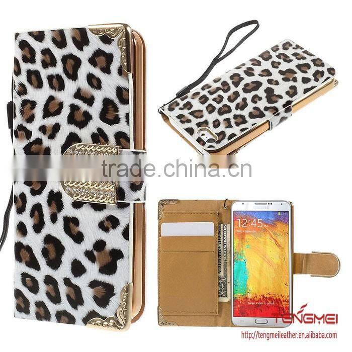 white leopard leather wallet case printing cell phone case