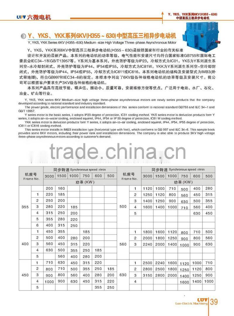 Y,YKS,YKK electrical motor induction motor AC motor electric motor 200kw IC611