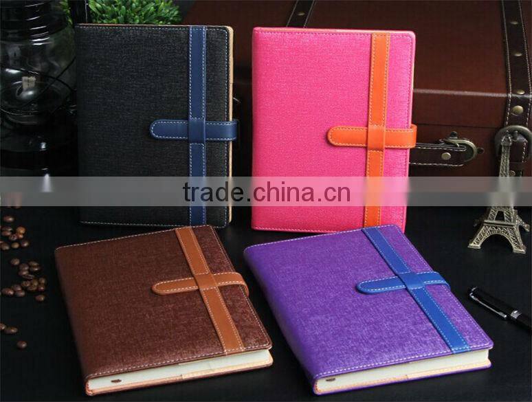 2015 colorful high quality stitching artificial leather a5 diary with inner line printing and pen holder