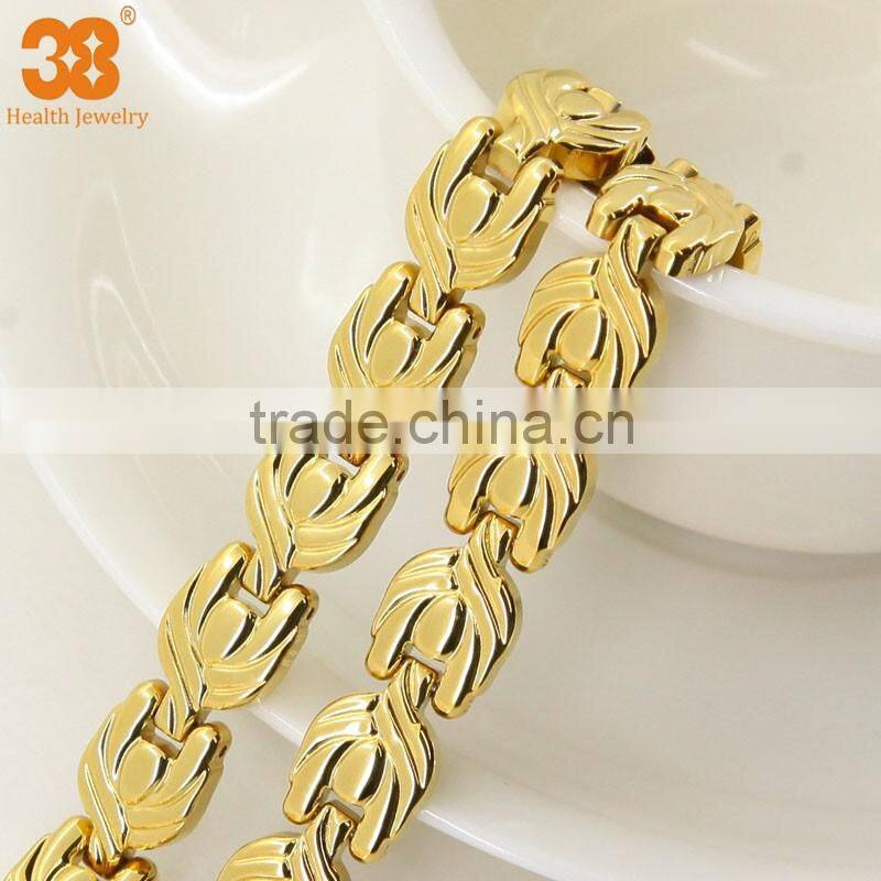 bio energy bracelet with silver-gold magnetic watch strap