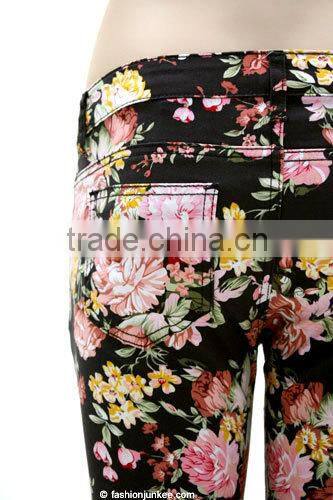 Floral Print Stretch Sexy Skinny Denim Jeans
