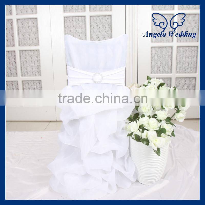 CH023B New arrival 2016 elegant fancy lace and organza ruffled curly willow white wedding chair covers