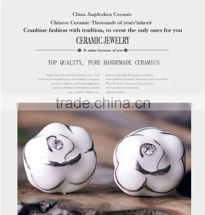 Fashion design flower white ceramic earrings CC-S006