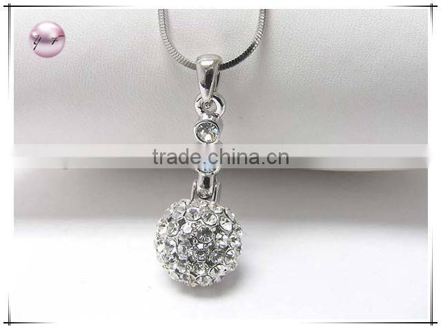 White gold plating crystal stud ball drop pendant necklace
